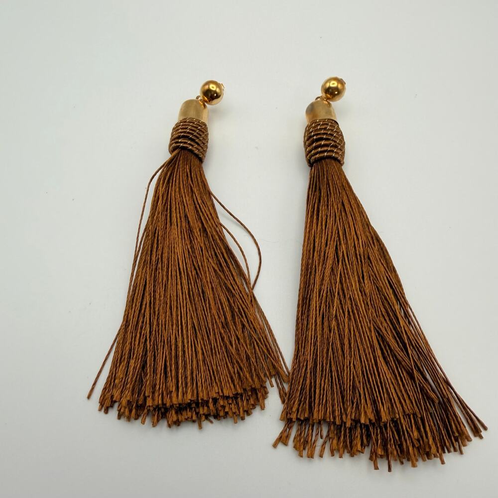 3/$25 - Brown Tassel Drop Earrings Statement Fashion Jewelry - Picture 2 of 3